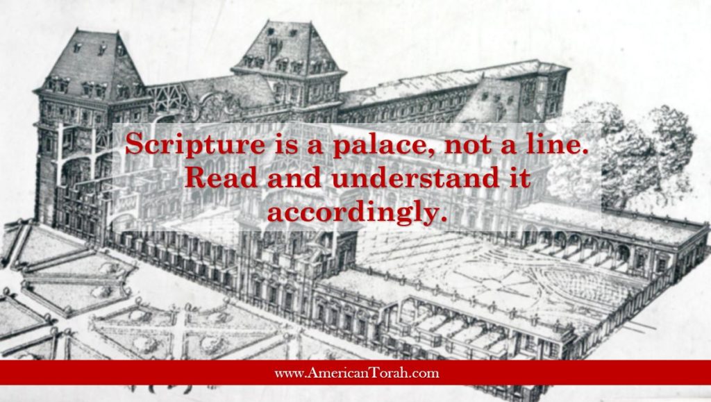 To resolve apparent contradictions and other points of confusion, realize that Scripture is a palace, not a line. Read and understand it accordingly.